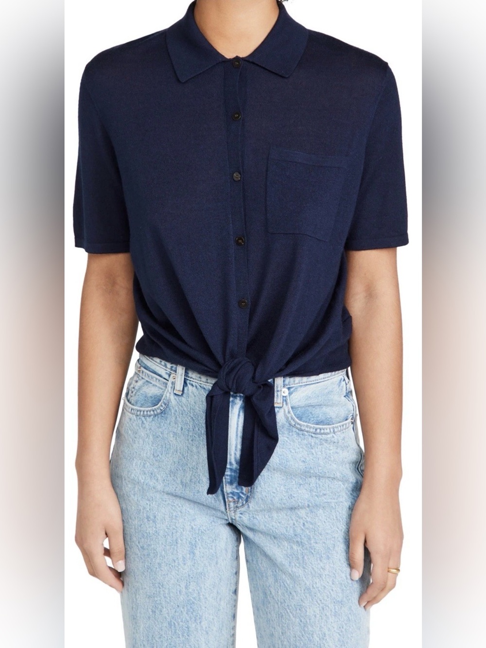 Theory Hekanina CS Navy Sea Slub Cotton Button Up Shirt Medium NWT